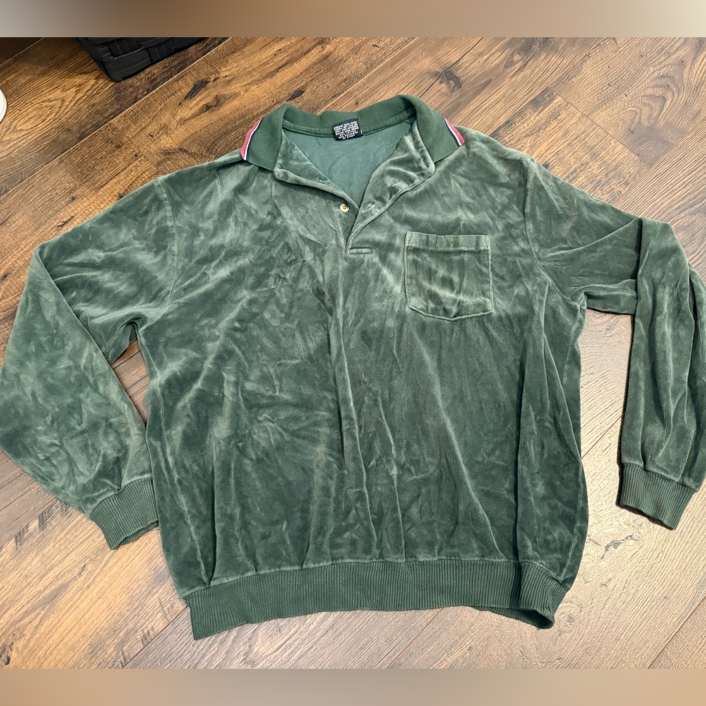 Chesterfield Green Long-Sleeve Velour Collared Pullover Women’s XL